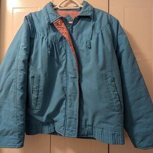 Vintage Blue Bomber Jacket with Pink Lining